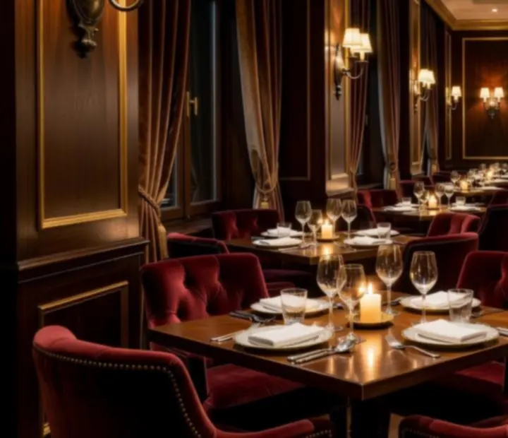 Candlelit fine dining terem elegáns asztalokkal